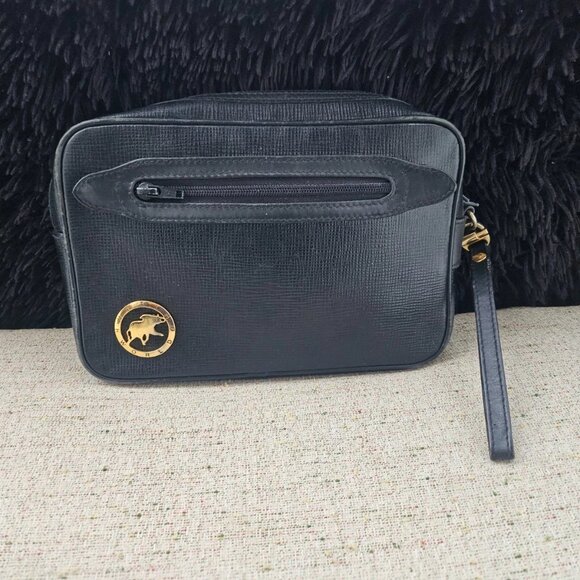 Hunting World Clutch Bag Black Leather Cosmetic Bag Make Up Bag Made in Italy - Picture 2 of 14